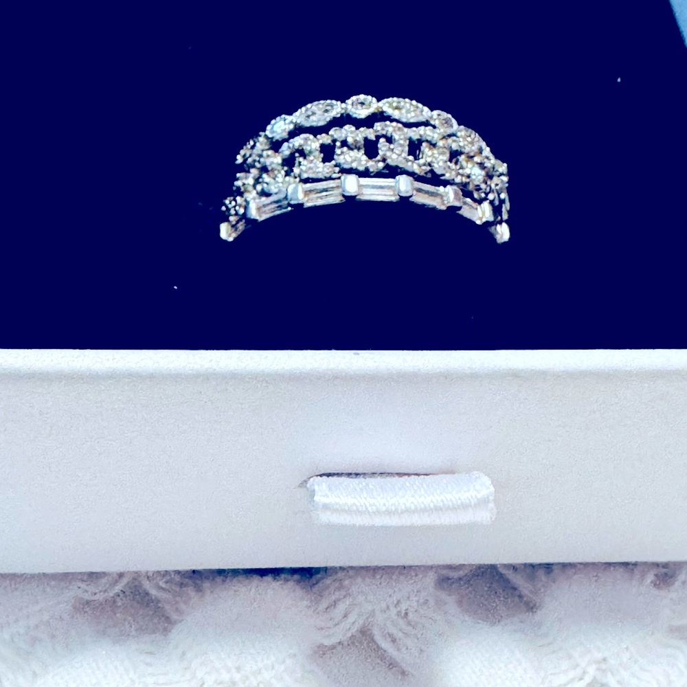 New stackable rings three sterling silver CZ stones each different style size 8